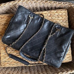Authentic Chanel Vintage Quilted Leather Chain Tote